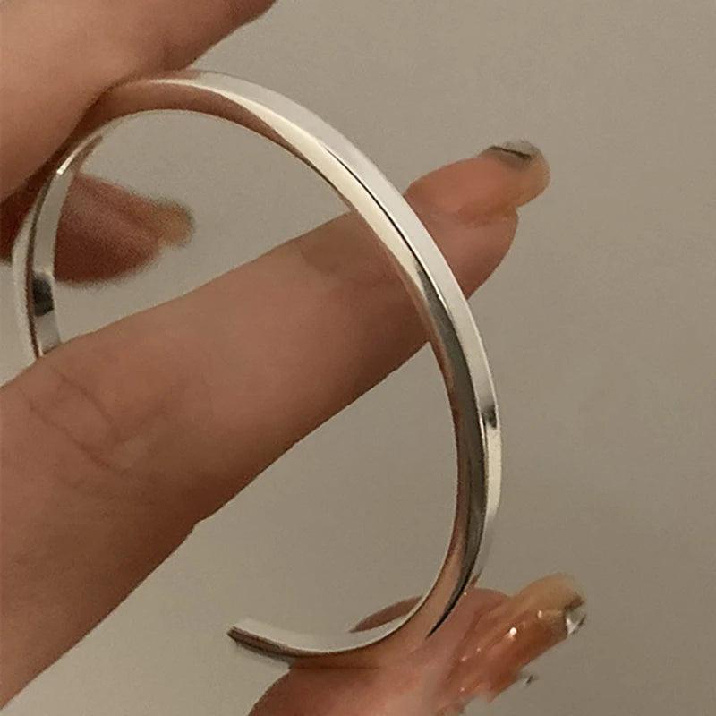 Foxanry Minimalist Silver Smooth Bracelets for Women