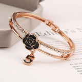 Enamel Camellia Bangles Crystal Letter 5 Bangle Bracelet Wedding Jewelry