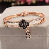 Enamel Camellia Bangles Crystal Letter 5 Bangle Bracelet Wedding Jewelry