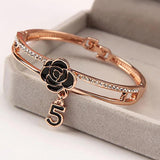 Enamel Camellia Bangles Crystal Letter 5 Bangle Bracelet Wedding Jewelry