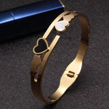 Stainless Steel Heart Charm Cuff Bangles for Women Girls Wedding