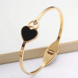 Stainless Steel Heart Charm Cuff Bangles for Women Girls Wedding