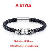 BEIER Triple Skull Leather Men's Bangle Rock Biker High Jewellery
