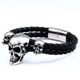 BEIER Triple Skull Leather Men's Bangle Rock Biker High Jewellery