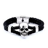 BEIER Triple Skull Leather Men's Bangle Rock Biker High Jewellery