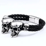 BEIER Triple Skull Leather Men's Bangle Rock Biker High Jewellery