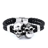 BEIER Triple Skull Leather Men's Bangle Rock Biker High Jewellery