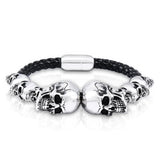 BEIER Triple Skull Leather Men's Bangle Rock Biker High Jewellery