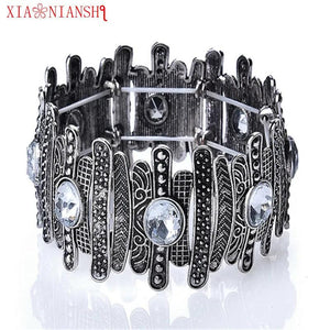 Vintage Charm Stretch Wide Bracelet Bohemia Cuff Crystal Jewelry