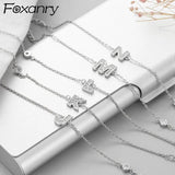 Foxanry Silver Bracelet with Zircon Letters for Couples