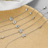 Foxanry Silver Bracelet with Zircon Letters for Couples