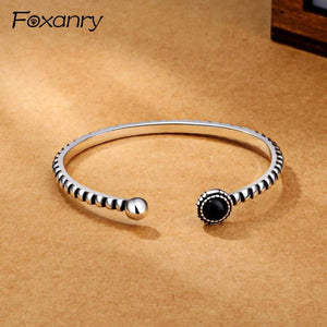 Foxanry Silver Vintage Weave Cuff Bangle Bracelet for Women Size 55mm