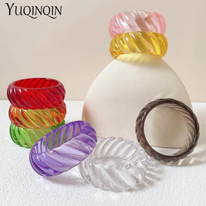 Colorful Acrylic Bangles for Women - Wide Bangle Bracelets with Charm
