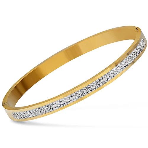 Crystal Rhinestone Pave Stainless Steel Open Bracelets for Women