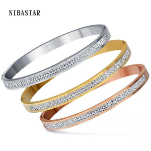 Crystal Rhinestone Pave Stainless Steel Open Bracelets for Women