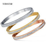 Crystal Rhinestone Pave Stainless Steel Open Bracelets for Women