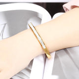 Crystal Rhinestone Pave Stainless Steel Open Bracelets for Women