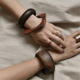Vintage Wooden Geometric Bangle Bracelet for Women