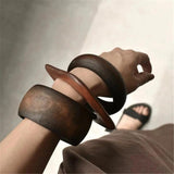 Vintage Wooden Geometric Bangle Bracelet for Women