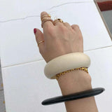 Vintage Wooden Geometric Bangle Bracelet for Women