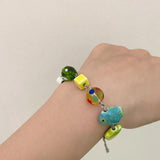 Pink Green Ceramics Butterfly Bird Star Geometric Bracelet for Women Girls