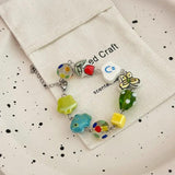 Pink Green Ceramics Butterfly Bird Star Geometric Bracelet for Women Girls