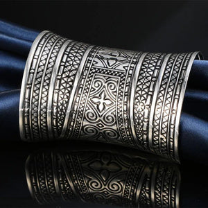 Boho Ethnic Metal Flower Cuff Bracelet - Women's Jewelry