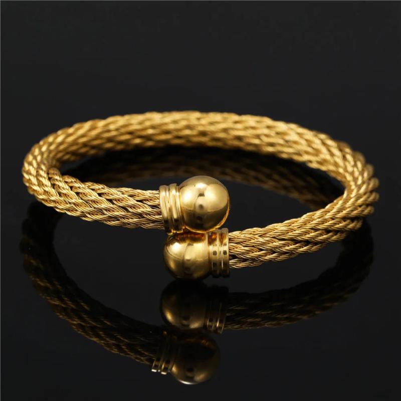 Titanium Steel Open Round Ball Cuff Bangle Bracelet