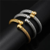 Titanium Steel Open Round Ball Cuff Bangle Bracelet