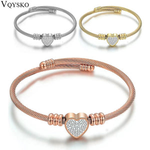 Heart Shaped Crystal Bracelet Stainless Steel Women Jewelry