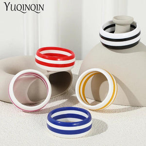 Vintage Resin Cuff Bracelets Bangles for Women Wide Stripe Acrylic Bracelet