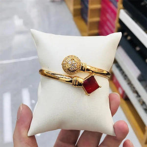 Zircon Crystal Bracelet Red High Open Bangle Wedding Jewelry