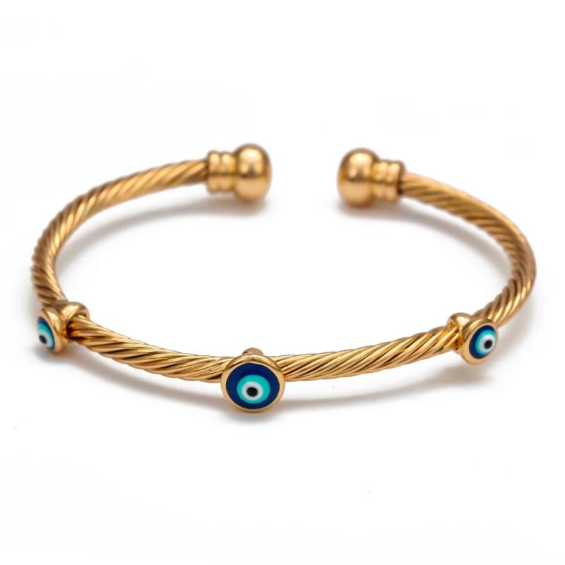 Evil Eye Bangle Bracelet Lucky Dropping Oil Silver Bangles for Women Men Jewelry