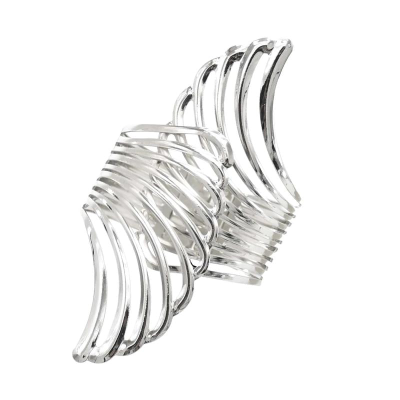 Feather Wide Cuff Bracelet Silver Alloy Bangle Jewelry
