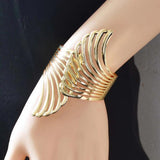Feather Wide Cuff Bracelet Silver Alloy Bangle Jewelry
