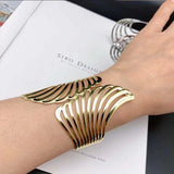 Feather Wide Cuff Bracelet Silver Alloy Bangle Jewelry
