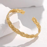 316L Stainless Steel Geometric Weaving Cuff Bracelet for Women Adjustable Bangle