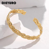 316L Stainless Steel Geometric Weaving Cuff Bracelet for Women Adjustable Bangle