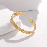 316L Stainless Steel Geometric Weaving Cuff Bracelet for Women Adjustable Bangle