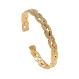316L Stainless Steel Geometric Weaving Cuff Bracelet for Women Adjustable Bangle