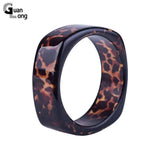 Guanlong Leopard Print Resin Cuff Bracelet Wide Geometric Charm Jewelry