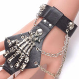 Punk Rock Gothic Skeleton Skull Hand Glove Chain Link Leather Bracelet