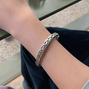 Foxanry Silver Width Bracelet Vintage Woven Twist Bangles