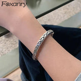 Foxanry Silver Width Bracelet Vintage Woven Twist Bangles