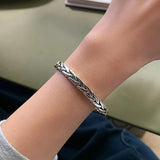 Foxanry Silver Width Bracelet Vintage Woven Twist Bangles