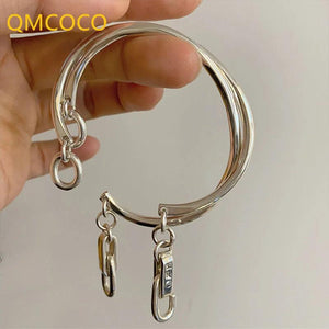 Silver Bangle Bracelet Lock Hook Chain Punk Party Jewelry Gift Woman