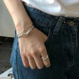 Silver Bangle Bracelet Lock Hook Chain Punk Party Jewelry Gift Woman