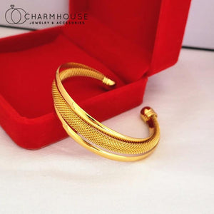 24K Yellow Cuff Bangles Geometric Bracelet Wristband for Women