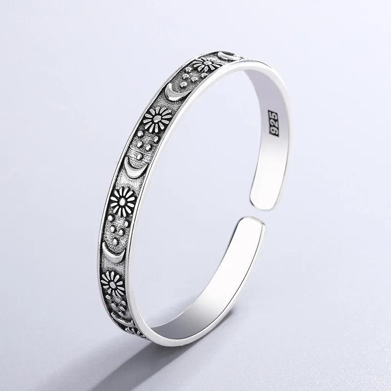 Retro Star Moon Bracelets Silver Plated Sweet Flowers Bangles TYB115