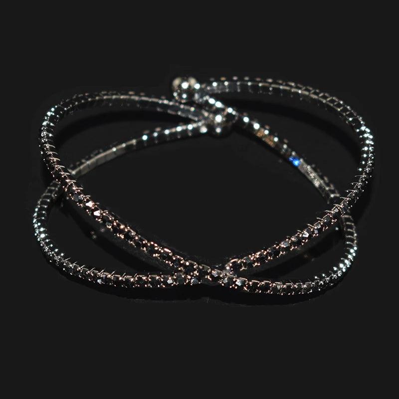 Rhinestone Crystal Bracelet Multilayer Cross Opening Bracelet